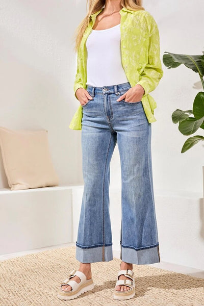 Tribal 'Brooke' Cuffed Palazzo Jeans - Pebble Blue