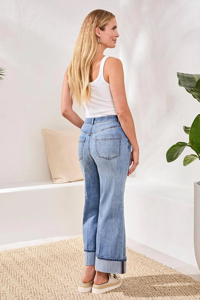 Tribal 'Brooke' Cuffed Palazzo Jeans - Pebble Blue