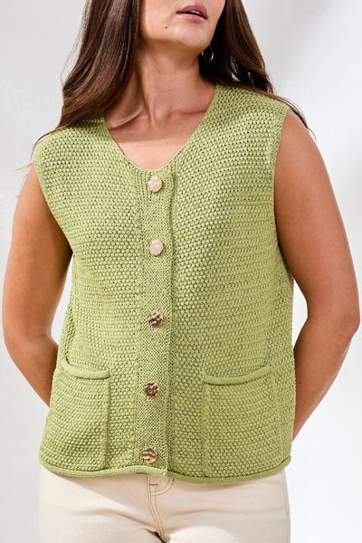 Tribal Knit Sweater Vest - Kiwi Zest