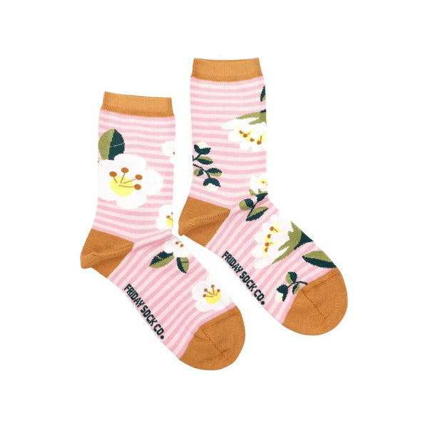 Friday Sock Co. Women's Pink Stripes Floral Socks