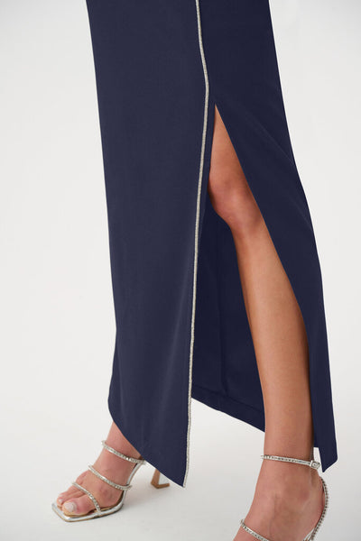 Joseph Ribkoff 261713 Scuba Crepe Sheath Gown with Rhinestone Piping - Midnight Blue