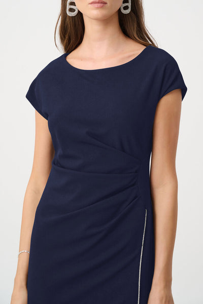 Joseph Ribkoff 261713 Scuba Crepe Sheath Gown with Rhinestone Piping - Midnight Blue