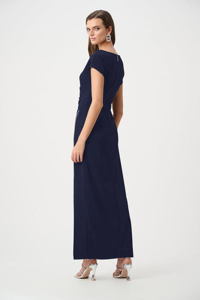 Joseph Ribkoff 261713 Scuba Crepe Sheath Gown with Rhinestone Piping - Midnight Blue