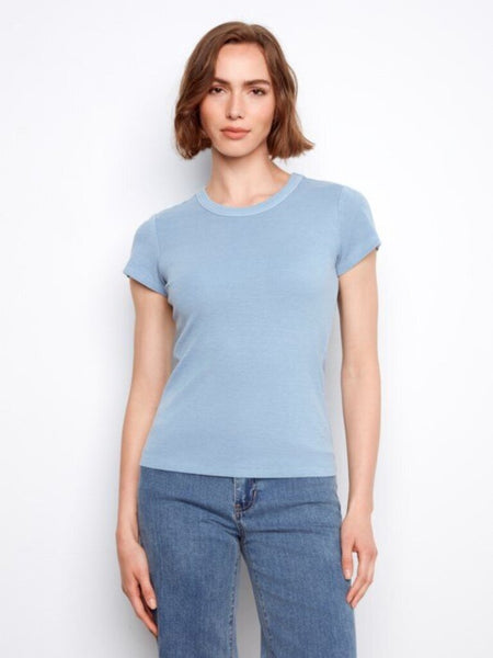 Charlie B Ribbed Short Sleeve Tencel T-Shirt - Haze