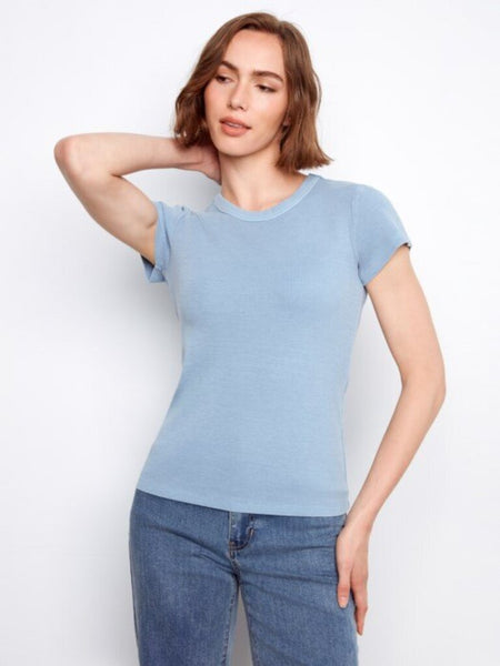 Charlie B Ribbed Short Sleeve Tencel T-Shirt - Haze