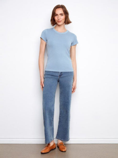 Charlie B Ribbed Short Sleeve Tencel T-Shirt - Haze