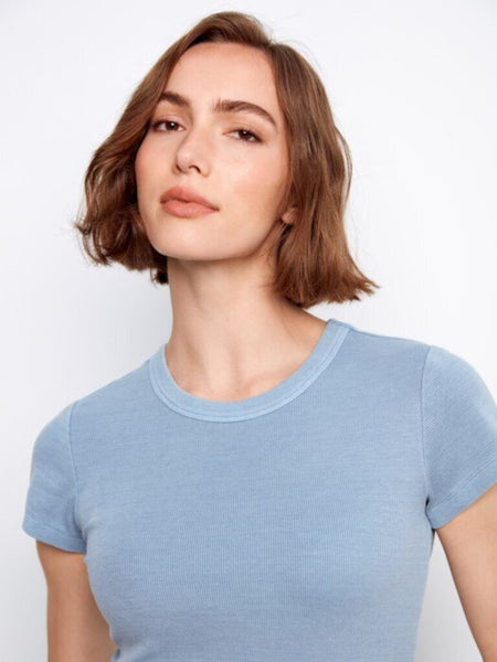 Charlie B Ribbed Short Sleeve Tencel T-Shirt - Haze