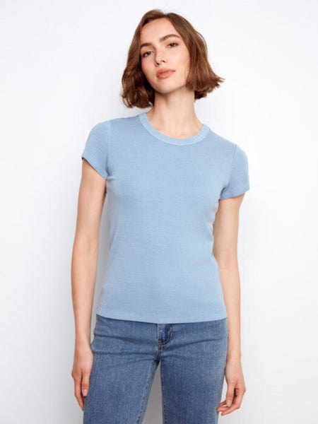 Charlie B Ribbed Short Sleeve Tencel T-Shirt - Haze