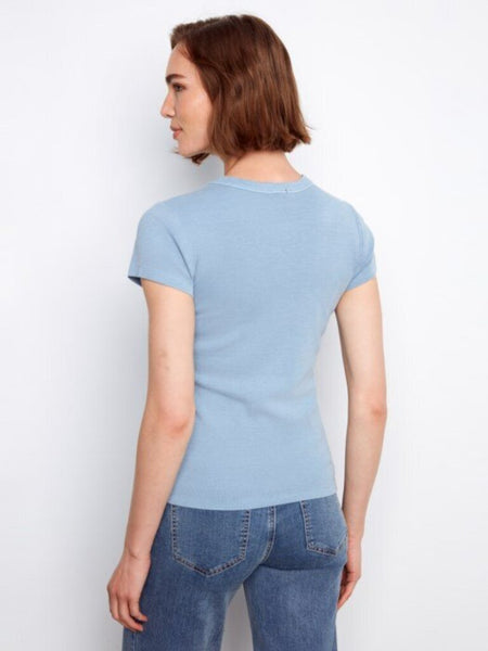 Charlie B Ribbed Short Sleeve Tencel T-Shirt - Haze