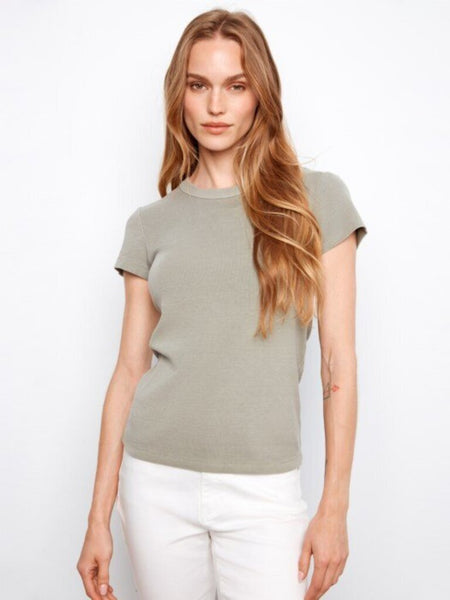 Charlie B Ribbed Short Sleeve Tencel T-Shirt - Sage