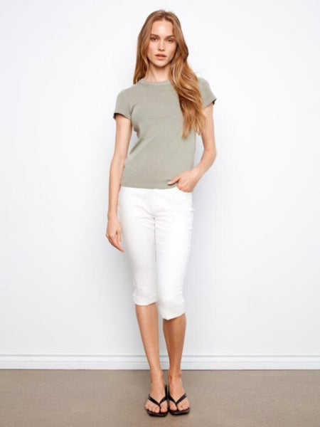 Charlie B Ribbed Short Sleeve Tencel T-Shirt - Sage