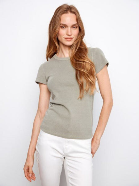 Charlie B Ribbed Short Sleeve Tencel T-Shirt - Sage