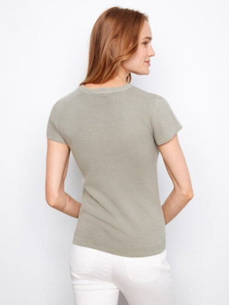 Charlie B Ribbed Short Sleeve Tencel T-Shirt - Sage