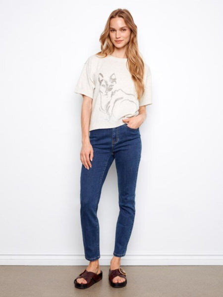 Charlie B Short Sleeve Animal Print Top - H-Oat