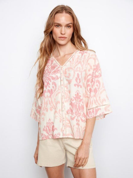 Charlie B Printed V-Neck Blouse - Evelyn