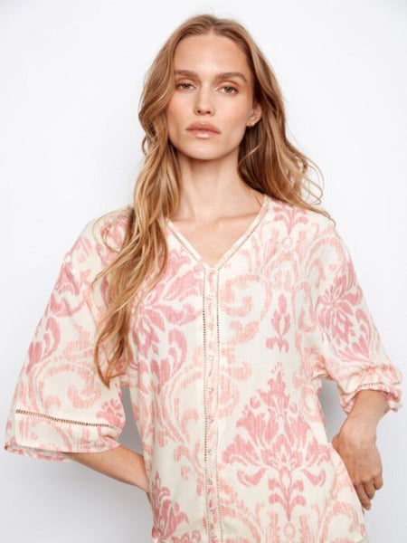 Charlie B Printed V-Neck Blouse - Evelyn