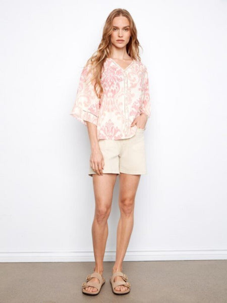 Charlie B Printed V-Neck Blouse - Evelyn