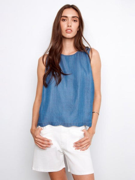 Charlie B Scallop Hem Tank Top - Medium Blue