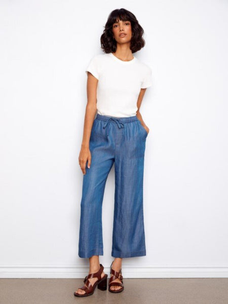 Charlie B Wide Leg Cropped Tencel Jogger Pants - Medium Blue