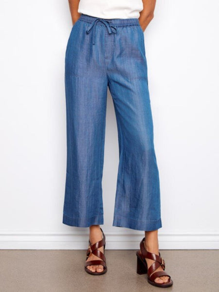 Charlie B Wide Leg Cropped Tencel Jogger Pants - Medium Blue