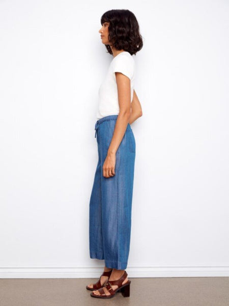 Charlie B Wide Leg Cropped Tencel Jogger Pants - Medium Blue