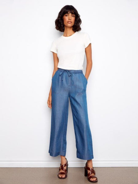 Charlie B Wide Leg Cropped Tencel Jogger Pants - Medium Blue