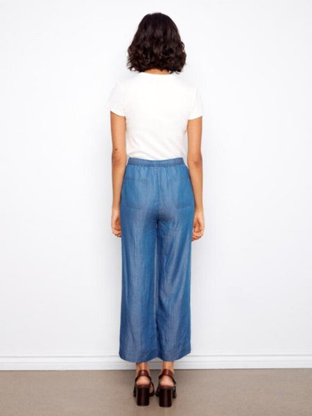 Charlie B Wide Leg Cropped Tencel Jogger Pants - Medium Blue