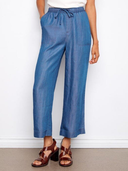 Charlie B Wide Leg Cropped Tencel Jogger Pants - Medium Blue