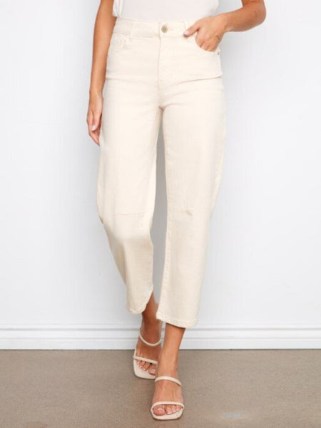 Charlie B Cropped Barrel Leg Twill Jeans - Natural