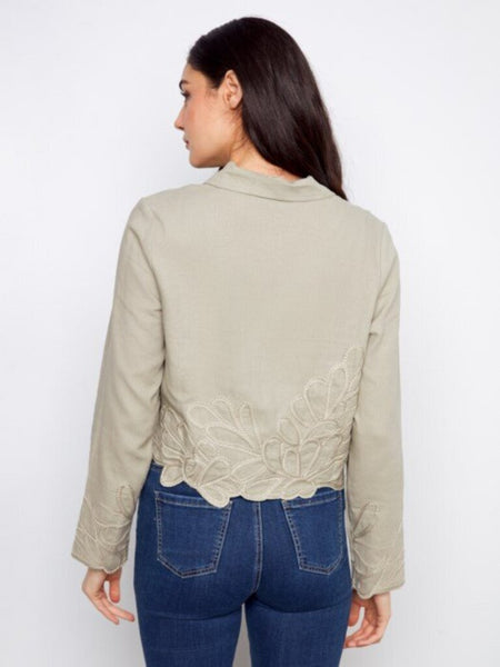 Charlie B Embroidered Short Linen Jacket - Sage