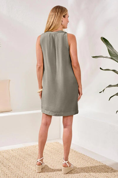 Tribal Sleeveless Stitch Pocket V-Neck Dress - Cactus Clay