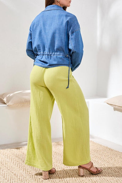 Tribal Crinkled Gauze Wide Leg Pant