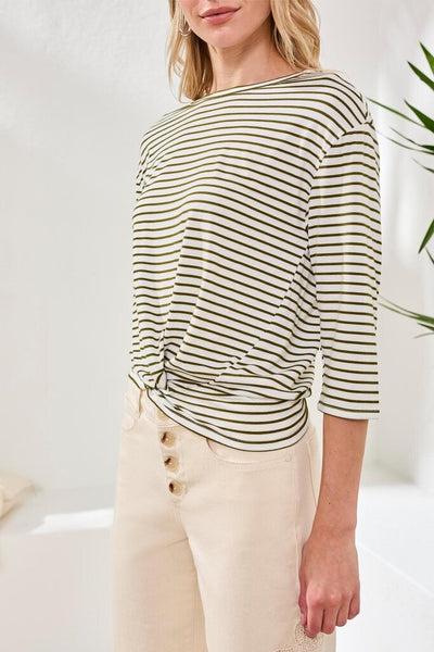 Tribal Boat Neck Knot Detail Top