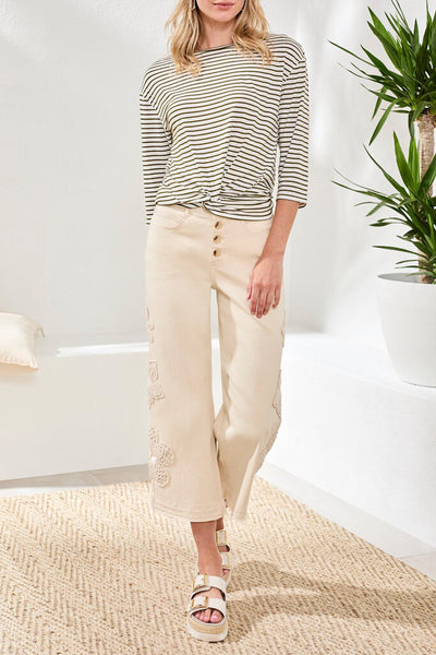 Tribal Boat Neck Knot Detail Top