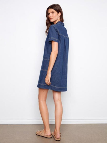 Charlie B Collared V-Neck Denim Mini Dress