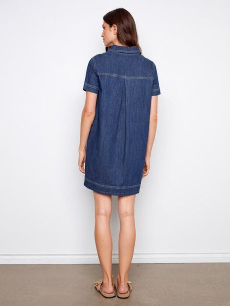 Charlie B Collared V-Neck Denim Mini Dress