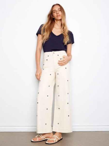 Charlie B Heart Embroidered Patch Pocket Twill Pants