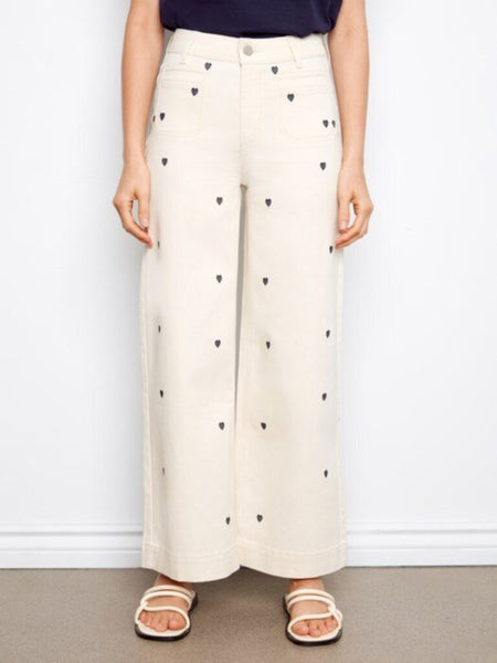 Charlie B Heart Embroidered Patch Pocket Twill Pants