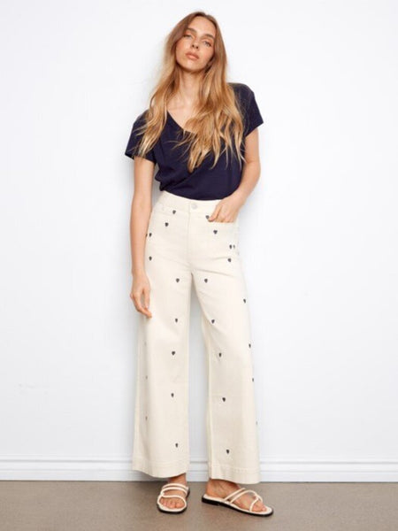 Charlie B Heart Embroidered Patch Pocket Twill Pants