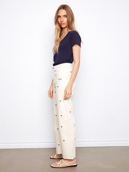Charlie B Heart Embroidered Patch Pocket Twill Pants