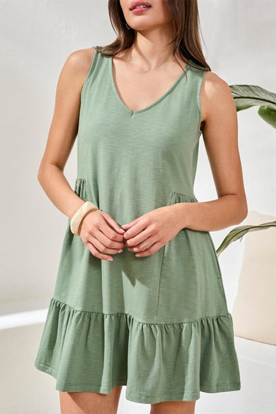 Tribal Soft Slub V-Neck Tiered Dress