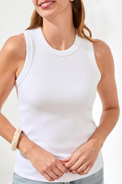 Tribal Racer Back Baby Rib Tank - White