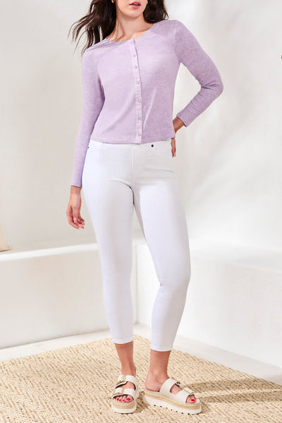 Tribal Button Front Rib Knit Cardi Top - Lavender