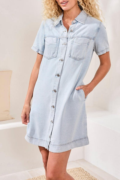 Tribal Button Down Tencel Denim Shift Dress