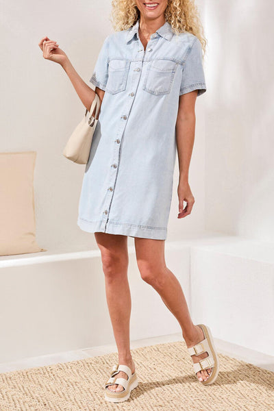 Tribal Button Down Tencel Denim Shift Dress