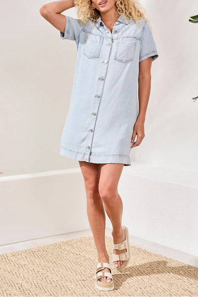 Tribal Button Down Tencel Denim Shift Dress