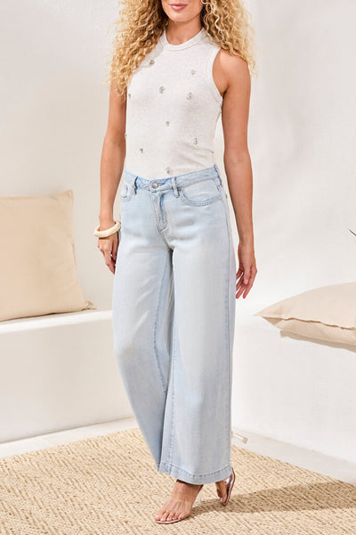 Tribal 'Audrey' Wide Leg Hugging Jeans - Bondi Beach