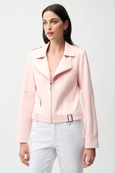 Joseph Ribkoff 261910 Foiled Faux Suede Jacket - Petal Pink
