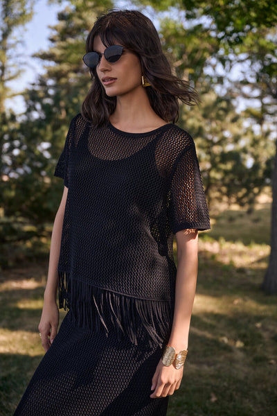 Joseph Ribkoff 262928 Knit Top with Fringe Hem