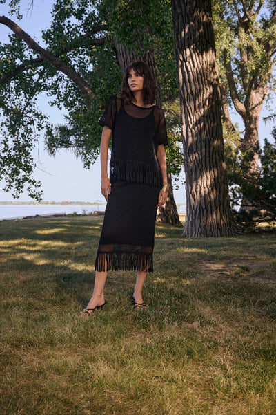 Joseph Ribkoff 262929 Knit Skirt with Fringe Hem